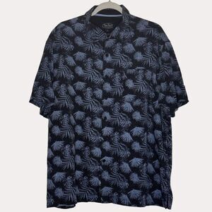 Nat Nast Silk Blend Button Front Shirt Top Hawaiian Palm Leaf Blue XL bv